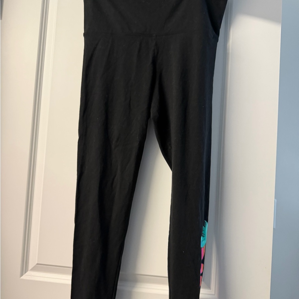 PINK Victoria's Secret Black Leggings with Teal and Pink Side Print